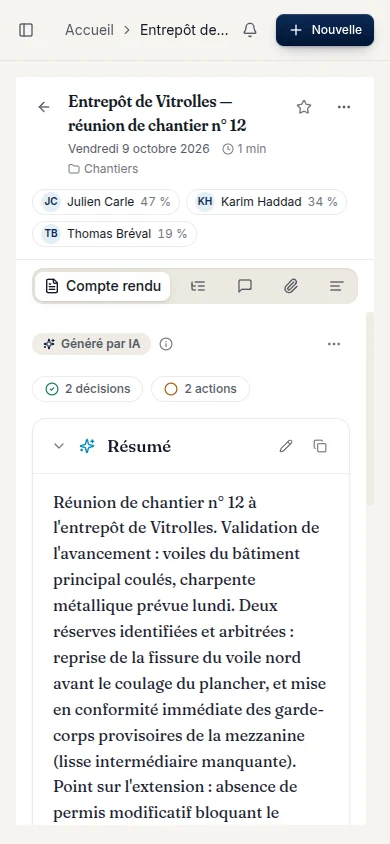 L'application Android : le compte rendu d'une réunion de chantier.